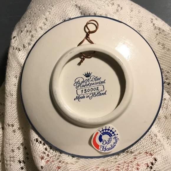 Vintage Delft Blue Handpainted 3” Wall Plate Detailed Windmill Scene - Picture 3 of 5